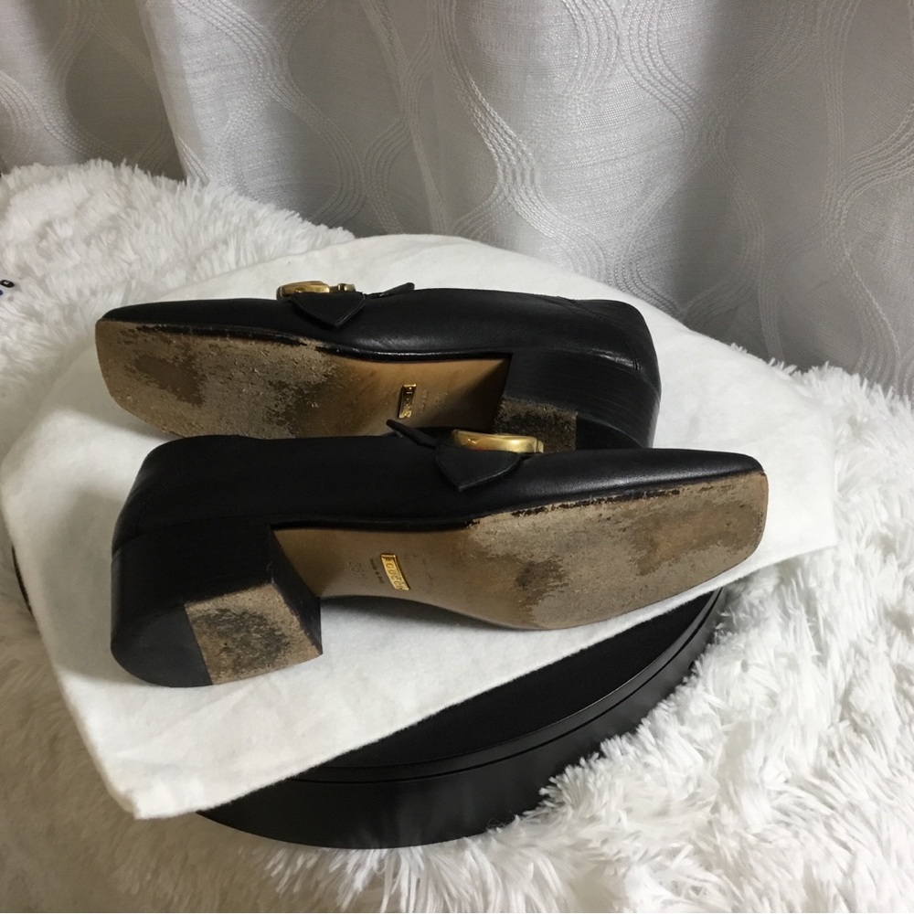 Authentic Gucci Black Leather Loafers with Red and Green Web & Gold Double G - Picture 5 of 12